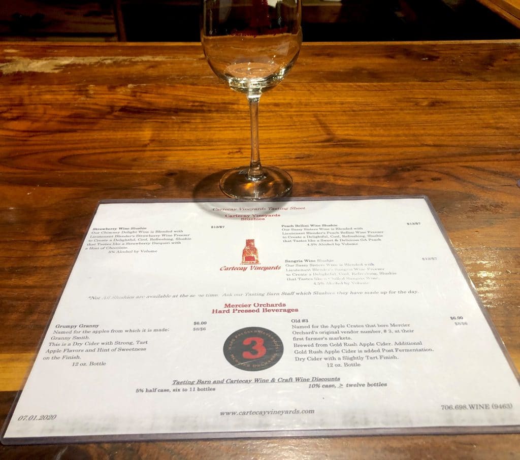 Vineyard menu and wine 