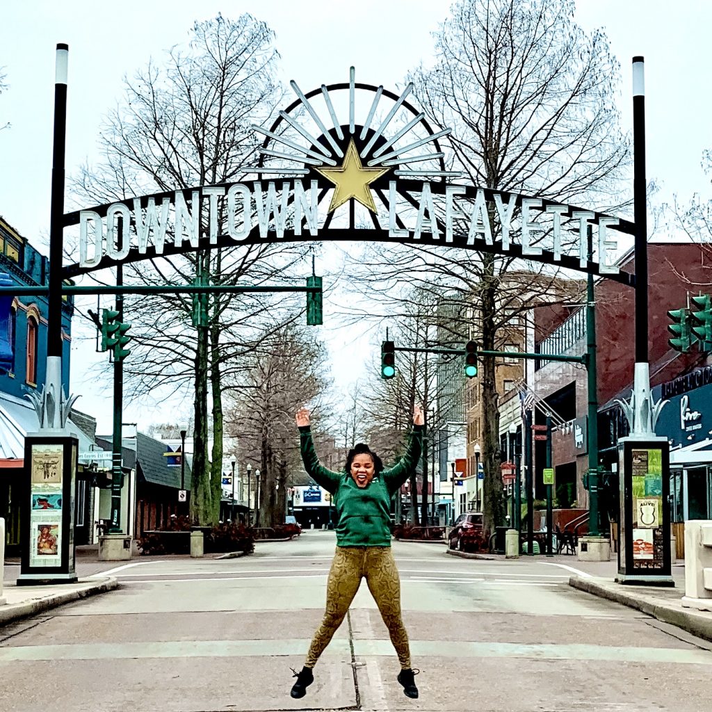 Jumping with joy in Downtown Lafayette. I'm just realizing the plethora of options for things to do in Lafayette, LA with kids.