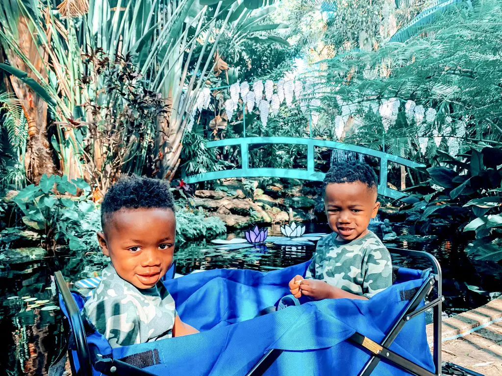 A wagon is a great alternative to a travel stroller on my list of toddler travel essentials. 