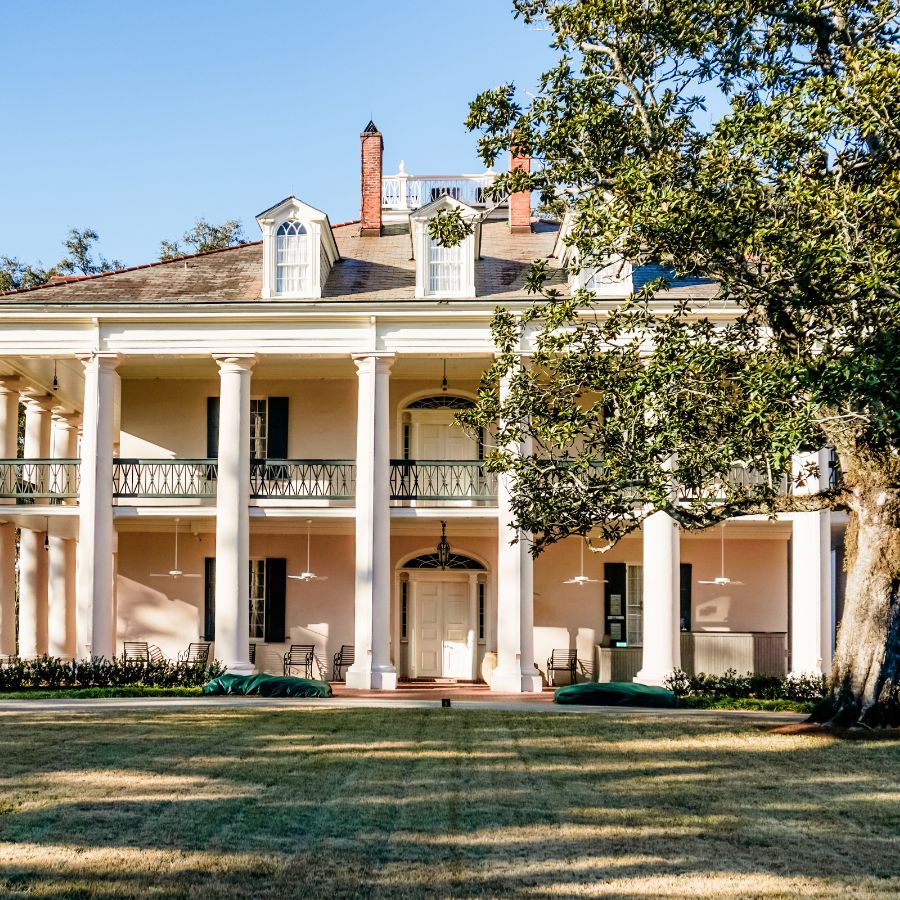 The exterior of Oak Alley Plantation's Big House – one of the best plantations near New Orleans. 