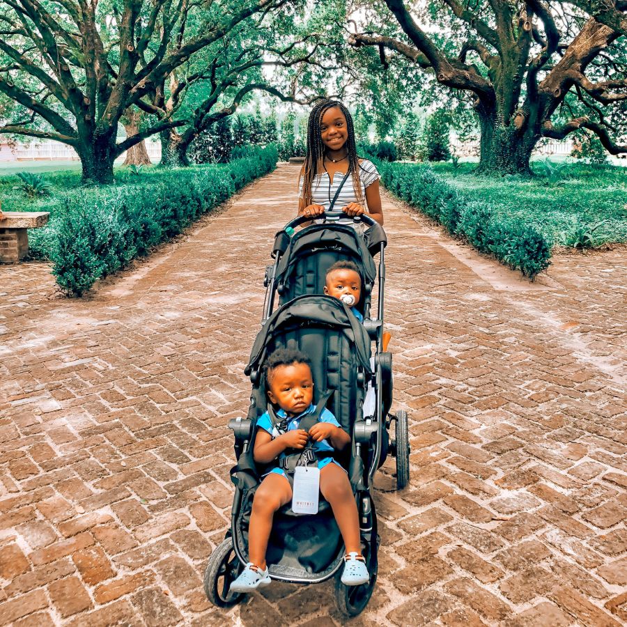 The family exploring Whitney Plantation.