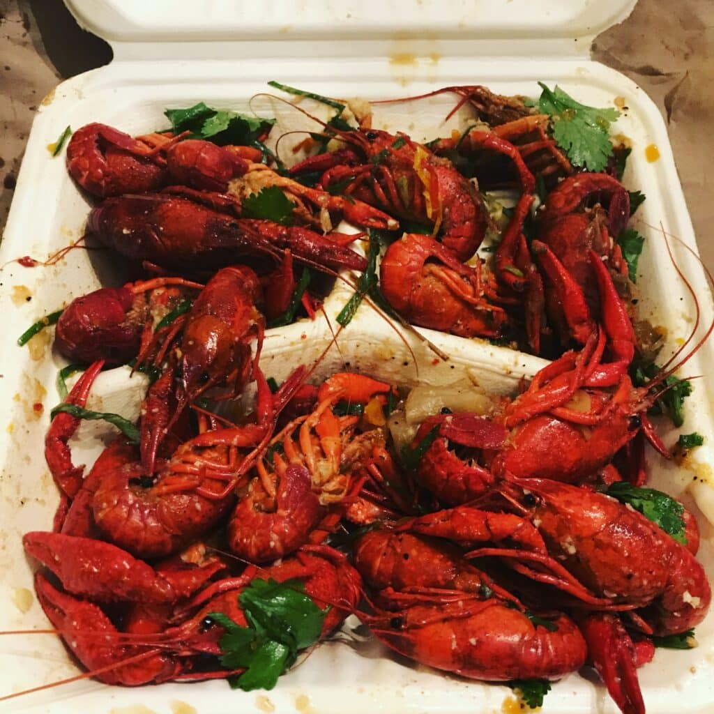 Delicious crawfish perfectly cooked and ready to consume- a try when visiting New Orleans (during crawfish season)