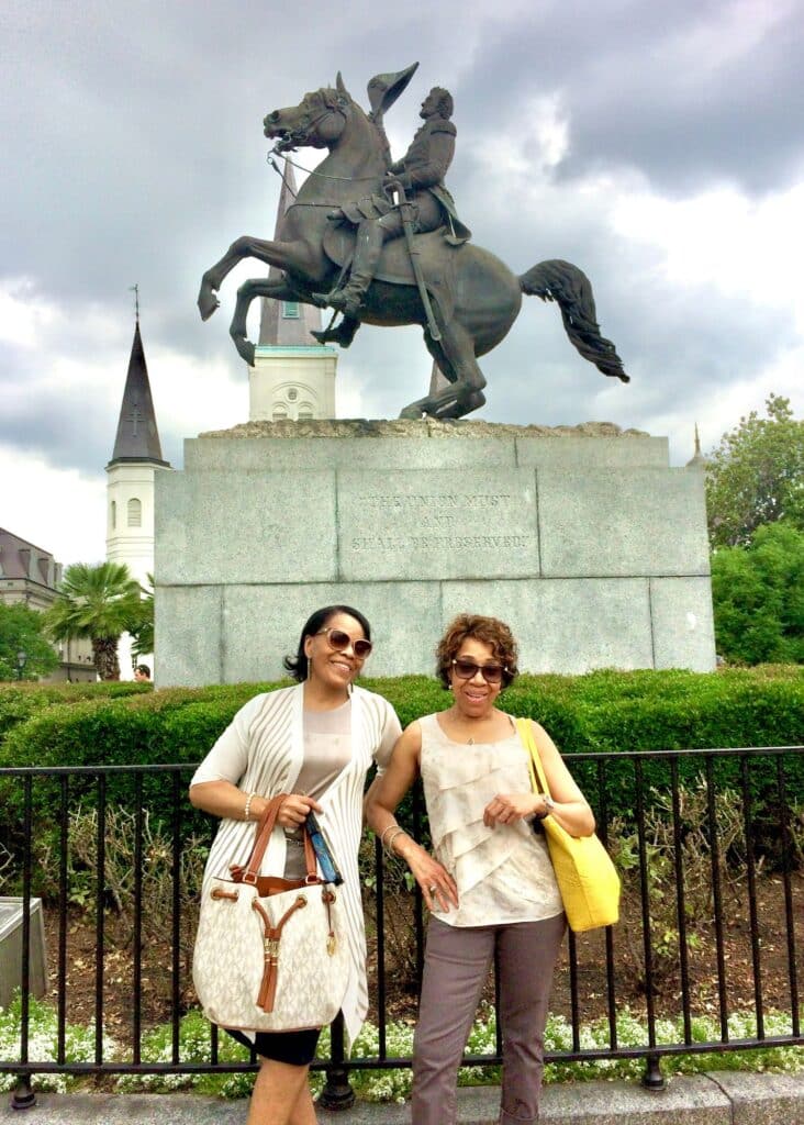 My mom and aunt posing in front of Jackson Square- a famous spot to visit in New Orleans. 