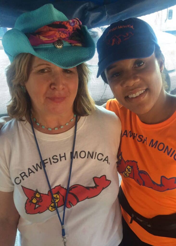 Crawfish Monica herself and I working the New Orleans JazzFest booth.