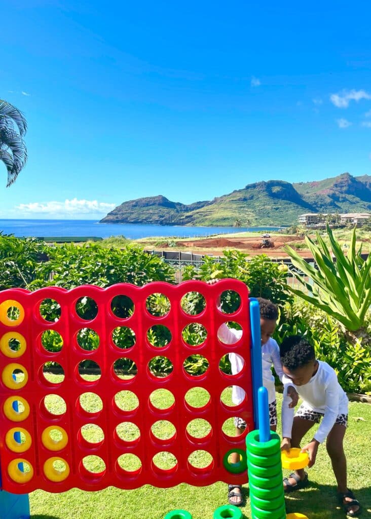 My children playing at the backyard of the Marriott Vacation Club Lagoon- Kalanipu’u with stunning views of the sea