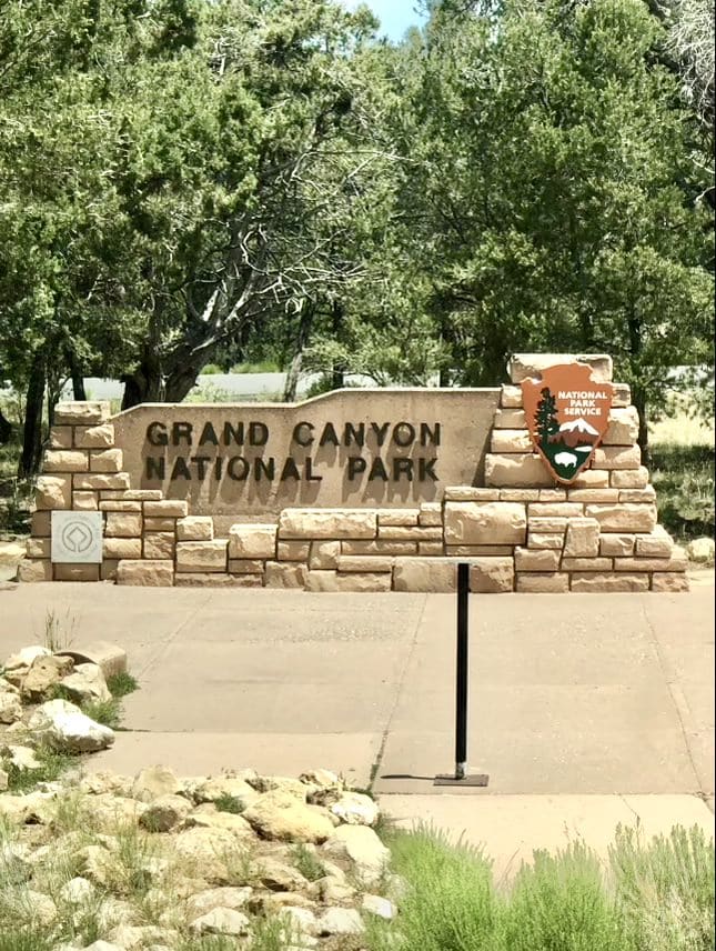 The Grand Canyon South Rim entrance sign.