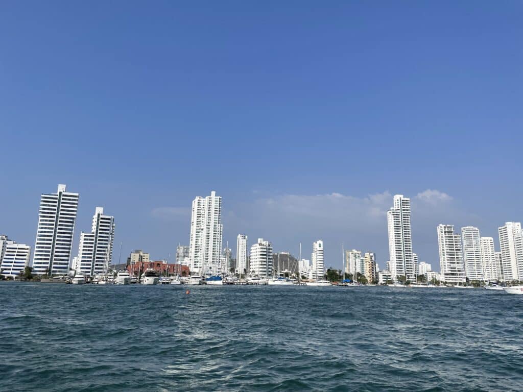 The Cartagena, Colombia city line from a boat's perspective