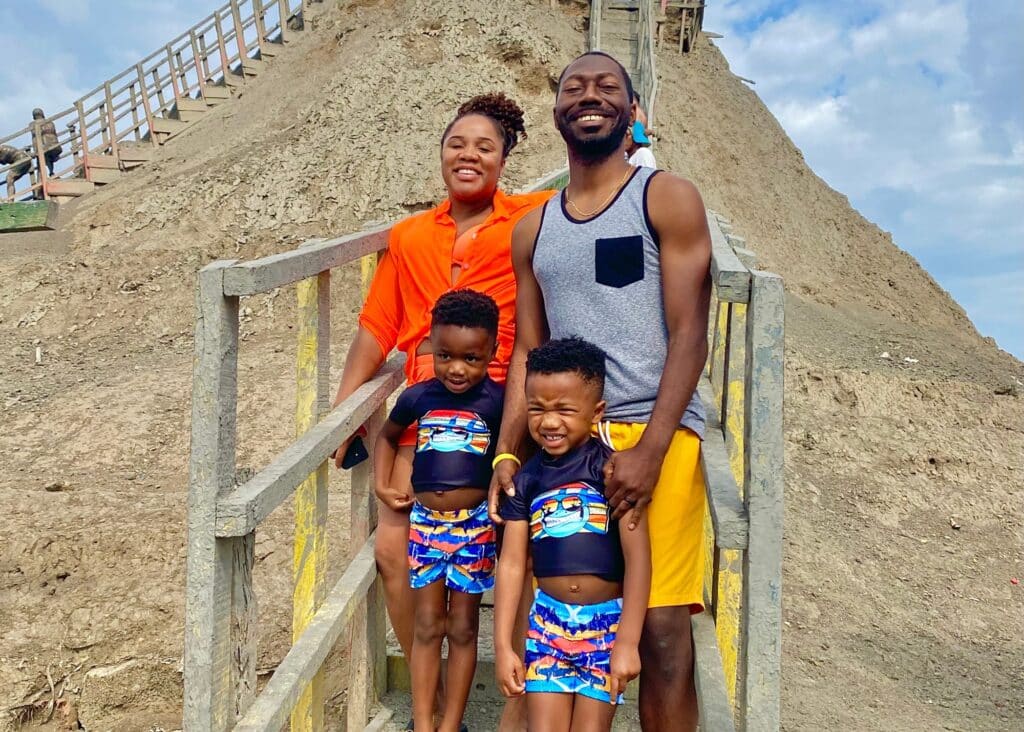 My family at Totum Volcano in Cartagena. Brightly colored tops are a must when deciding what to pack for Colombia.