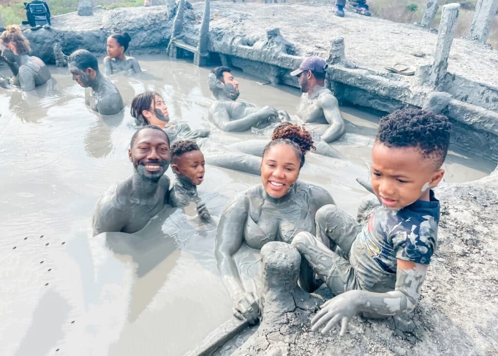 My family relaxing in the soothing mud bath.