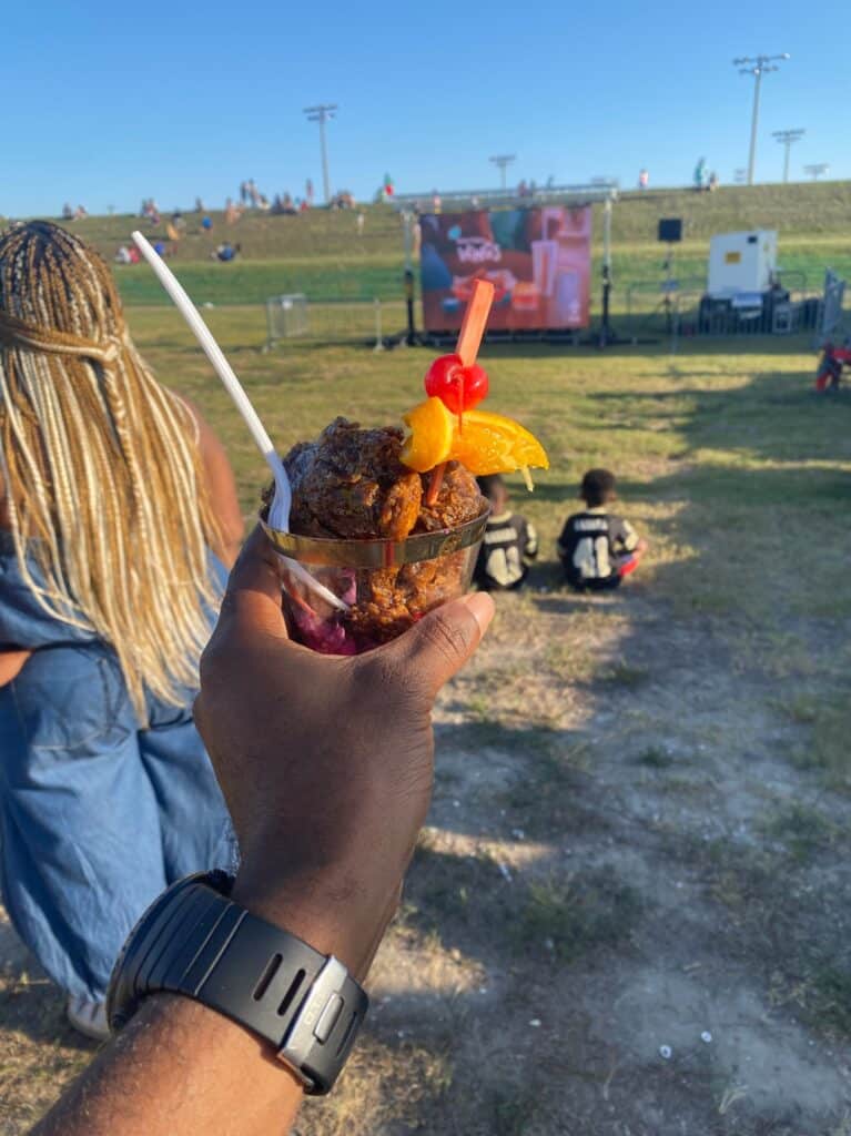 A cup of fried chicken from the National Fried Chicken Festival in New Orleans.