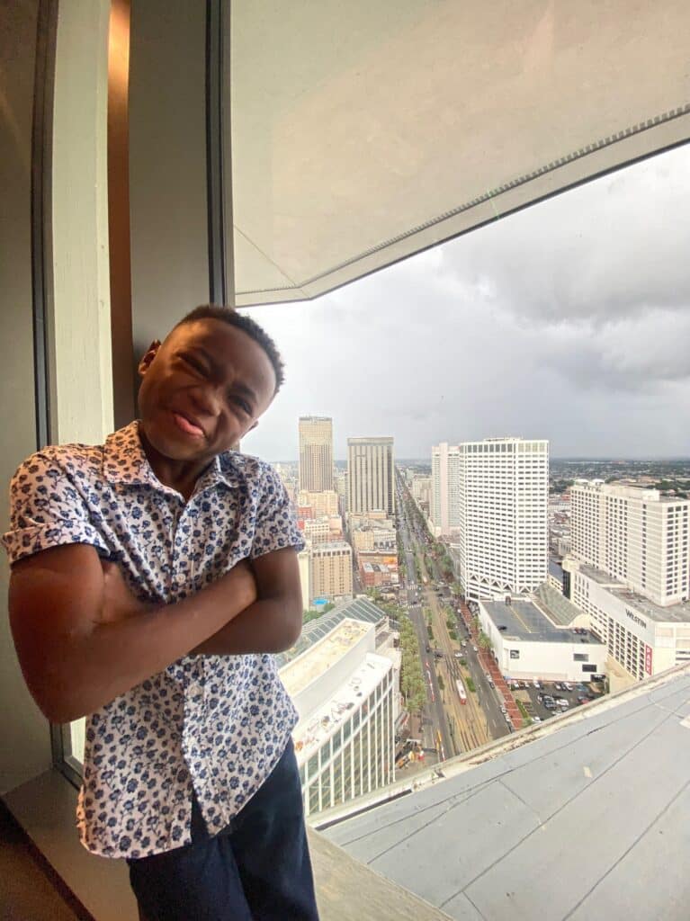 My son taking in the views at the Vue Orleans Museum.